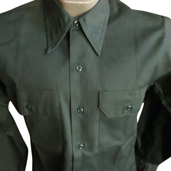 NOS SMALL 14.5 LS True Vtg 70s WASHINGTON DEE CEE UNION MADE Work Shirt GREEN - Picture 1 of 6